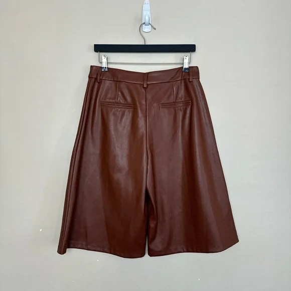 High-Waist Faux Leather Bermuda Shorts in Brown - Picture 10 of 11
